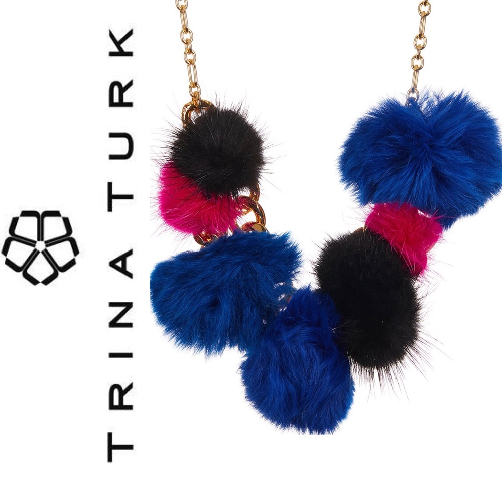 Trina Turk Gold Fur Pom Pom Necklace